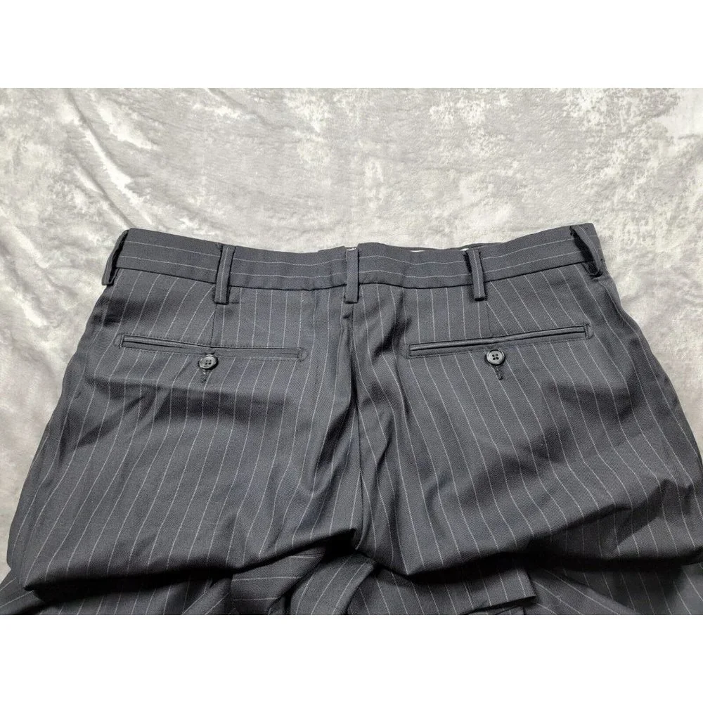 Daniel Cremieux black striped Flat Front‎ Wool Suit Dress Pants 36x27, hemmed